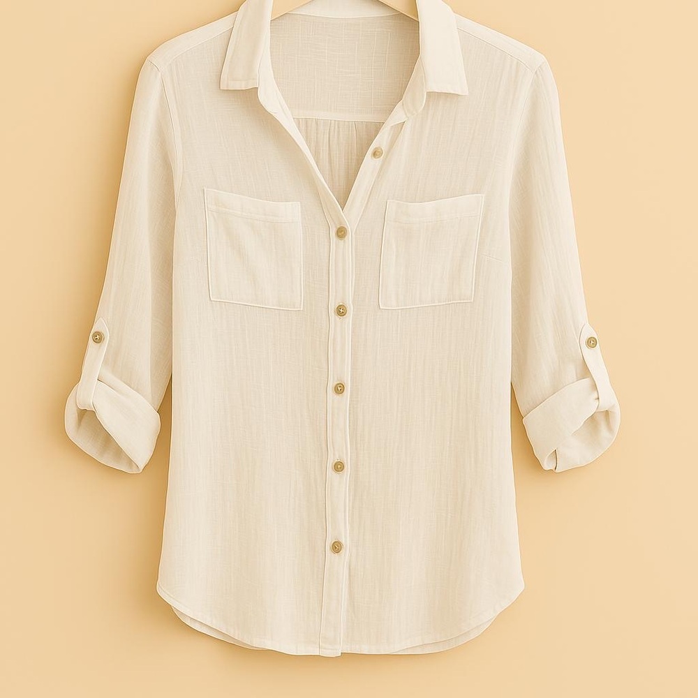 Dashing White 3/4 Sleeve  Button Down Shirt It fits L, running small
